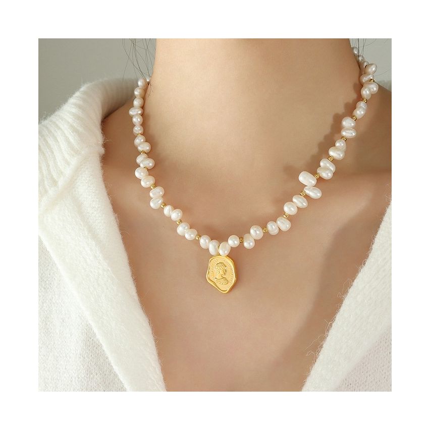 S.Steel Gold Plating Freshwater pearl Pearls Women-c 30g