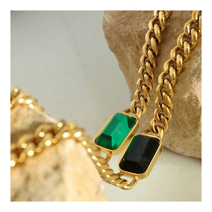 S.Steel Gold Plating Glass stone Zircon Women-c 29g