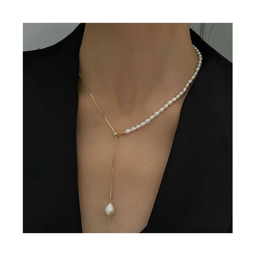 S.Steel Gold Plating Shell Bead Pearls Women-c 7.7g