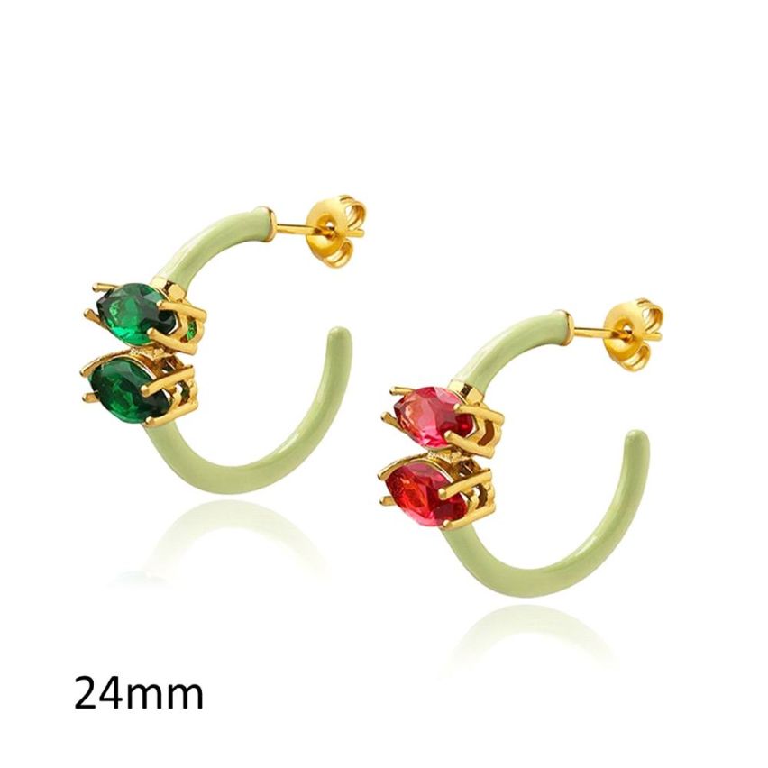 S.Steel Gold Plating Zircon Hoop Women-c 5.5g 24x24mm