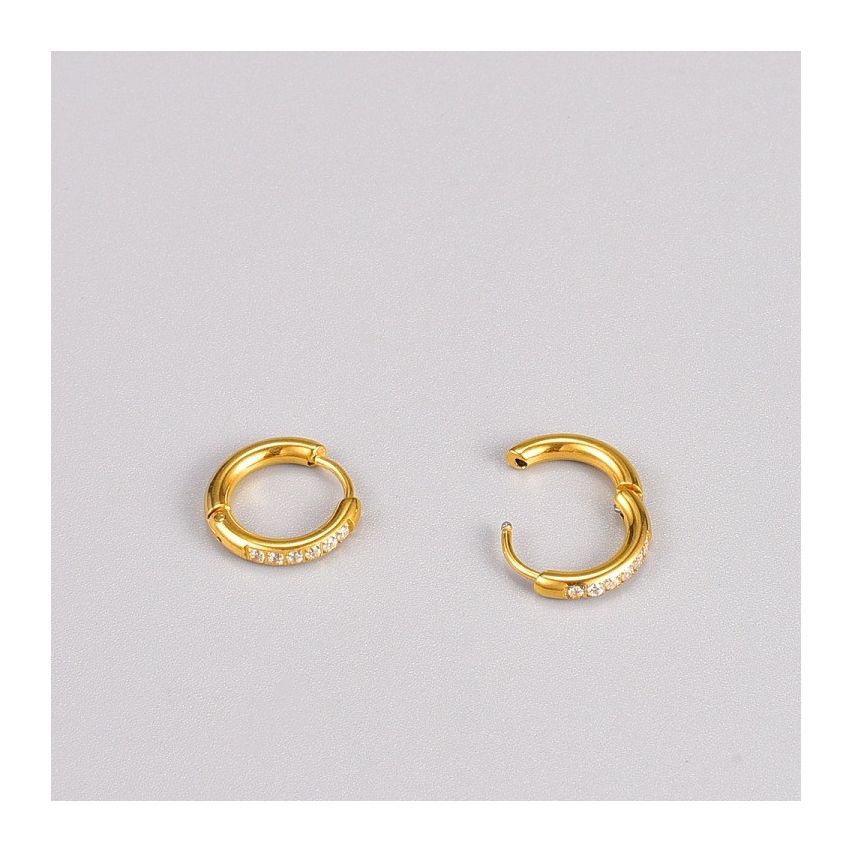 S.Steel Gold Plating Zircon Hoop Women-c 2.4g