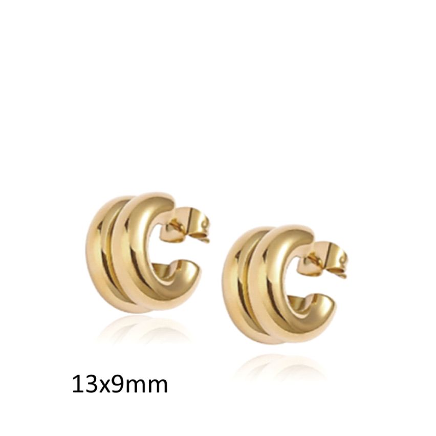 S.Steel Gold Plating Hoop Women-c 11g 13x9mm