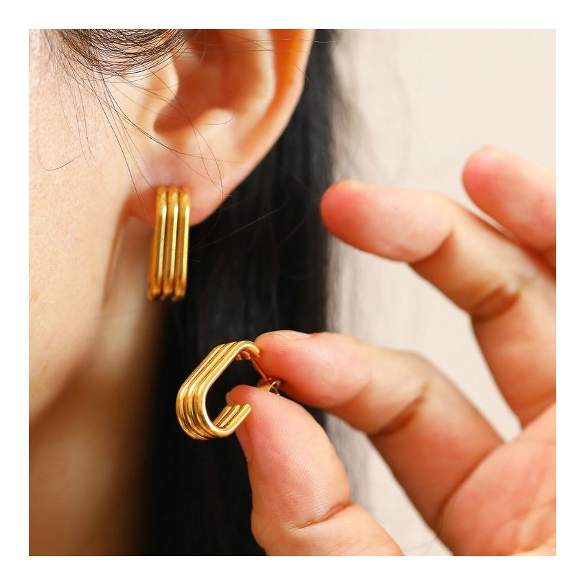 S.Steel Gold Plating Hoop Women-c 5.6g 11x21mm