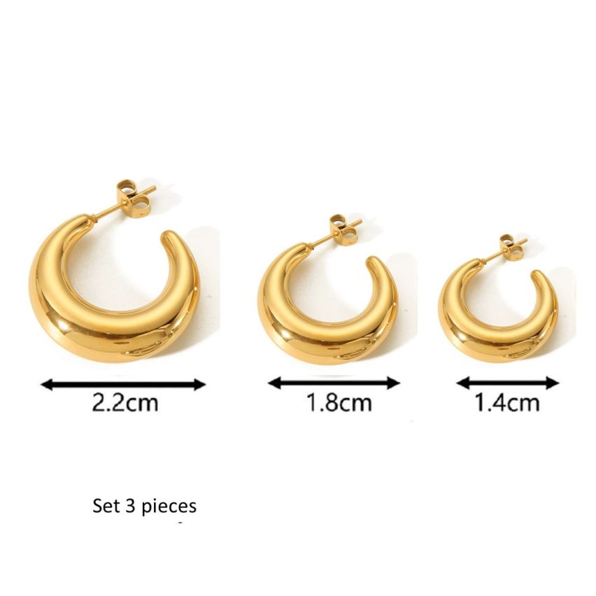 S.Steel Set 3pcs S.Steel Gold Plating Hoop (Standard) Earrings
