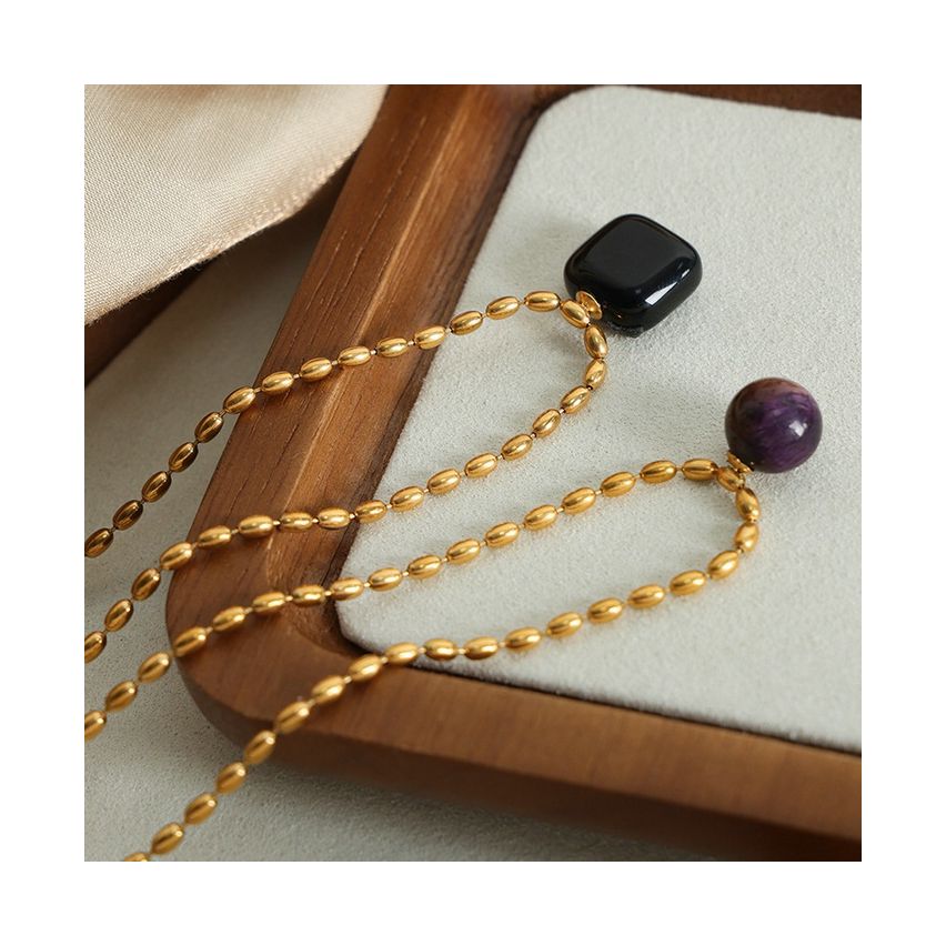 S.Steel Gold Plating Natural Stone Beads Women-c