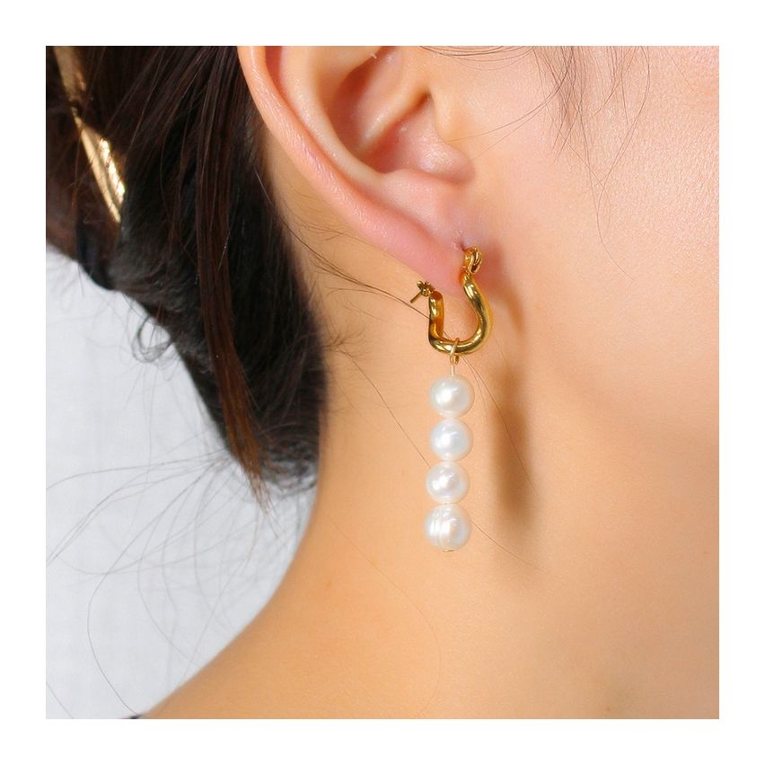 S.Steel Gold Plating Pearls Women-c 7.4g 47x8mm