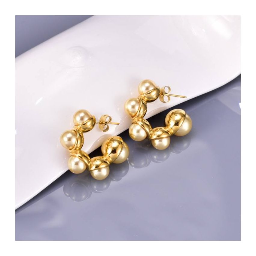 S.Steel Gold Plating Pearls Women-c 17g 20x10mm