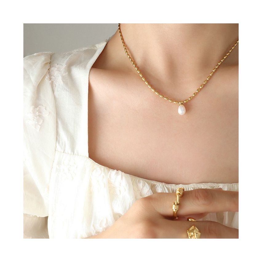 S.Steel Gold Plating Pearls Women-c