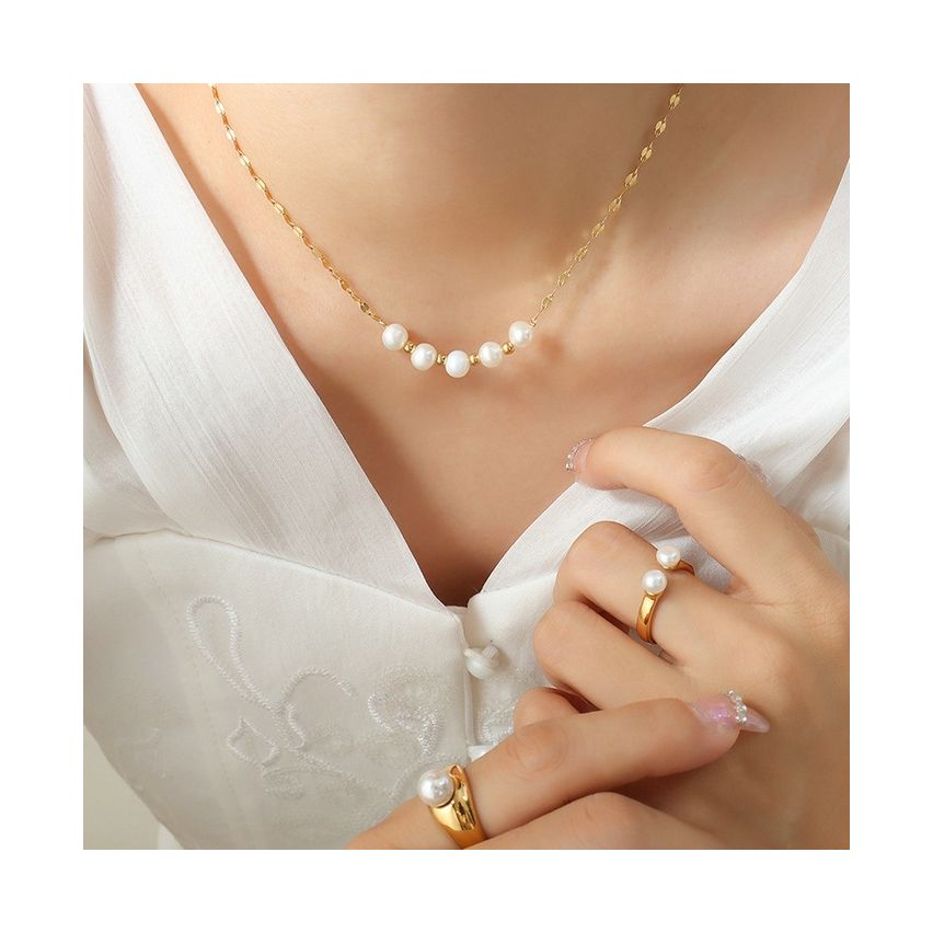 S.Steel Gold Plating Pearls Women-c