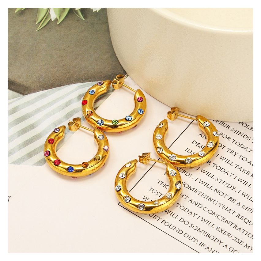 S.Steel Gold Plating Zircon Hoop Women-c 7.5g 25x26mm