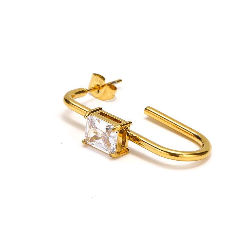 S.Steel Gold Plating Zircon Hoop Women-c 2.4g 34x18mm