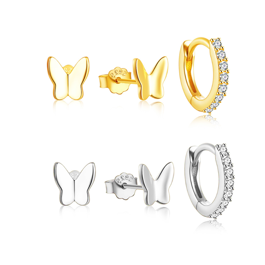 925 Silver Gold Plating Zircon Sets Women-c 1.32g