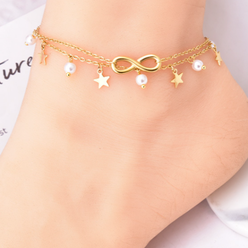 S.Steel Gold Plating Shijia pearl Anklets Women-c 4.4g