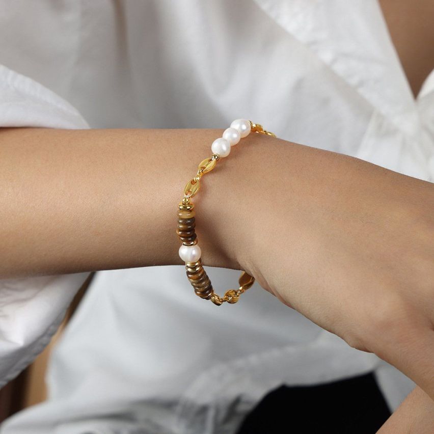 Gold Plating Freshwater pearl Beads Women-c - 8mm