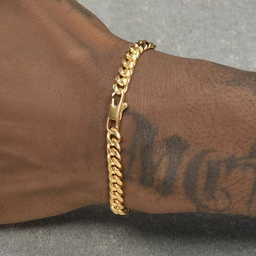 ESSENTIAL Gold Plating S.Steel Chain 6mm link Men-c