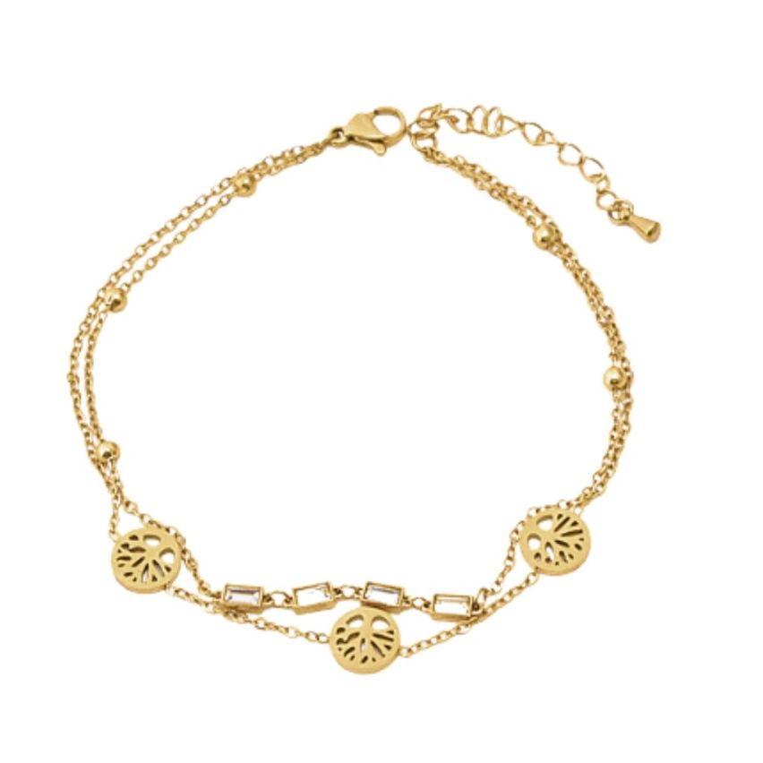 S.Steel Gold Plating Zircon Anklets Women-c 4g