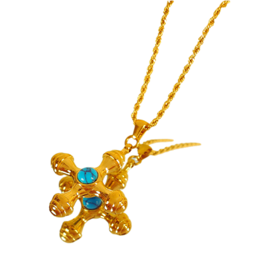 S.Steel Gold Plating Turquoise Glass stone Cross Women-c 16.2g