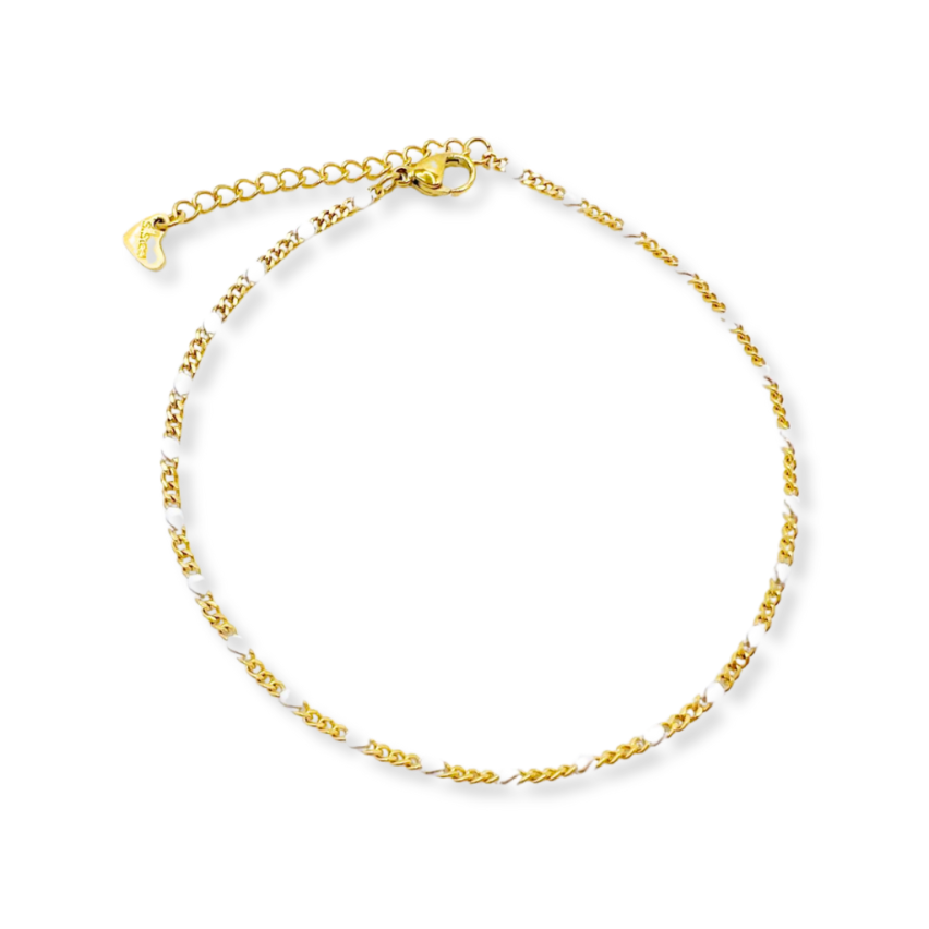 S.Steel Gold Plating White Enamel Anklets Women-c 4g 280x2.1mm