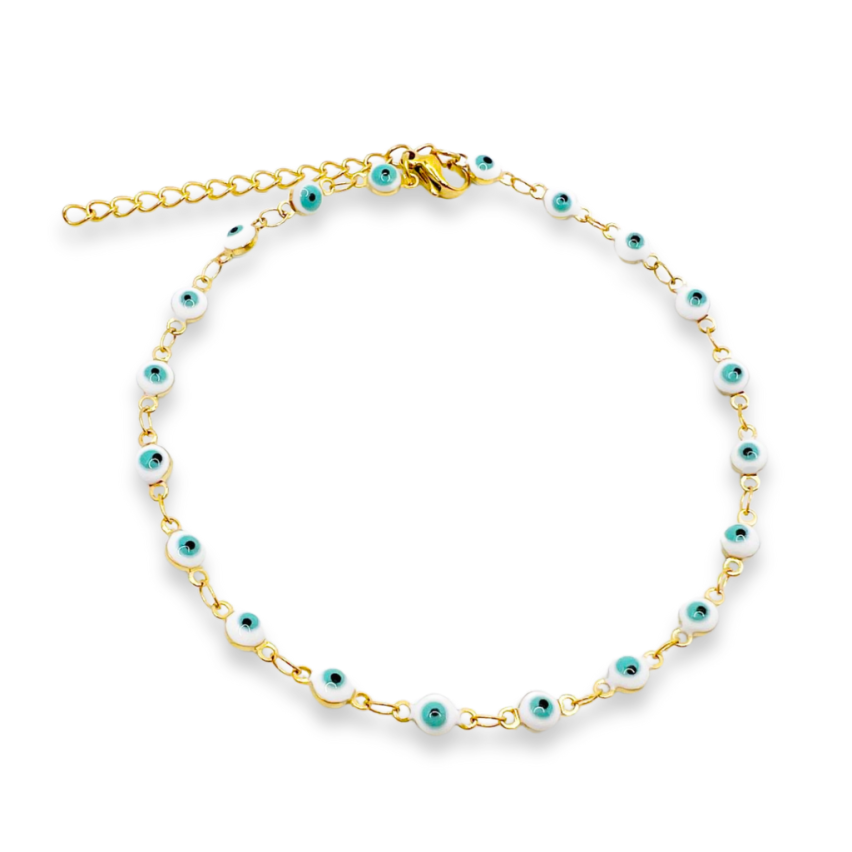 S.Steel Gold Plating White Enamel Anklets Women-c 5.5g 280x4mm