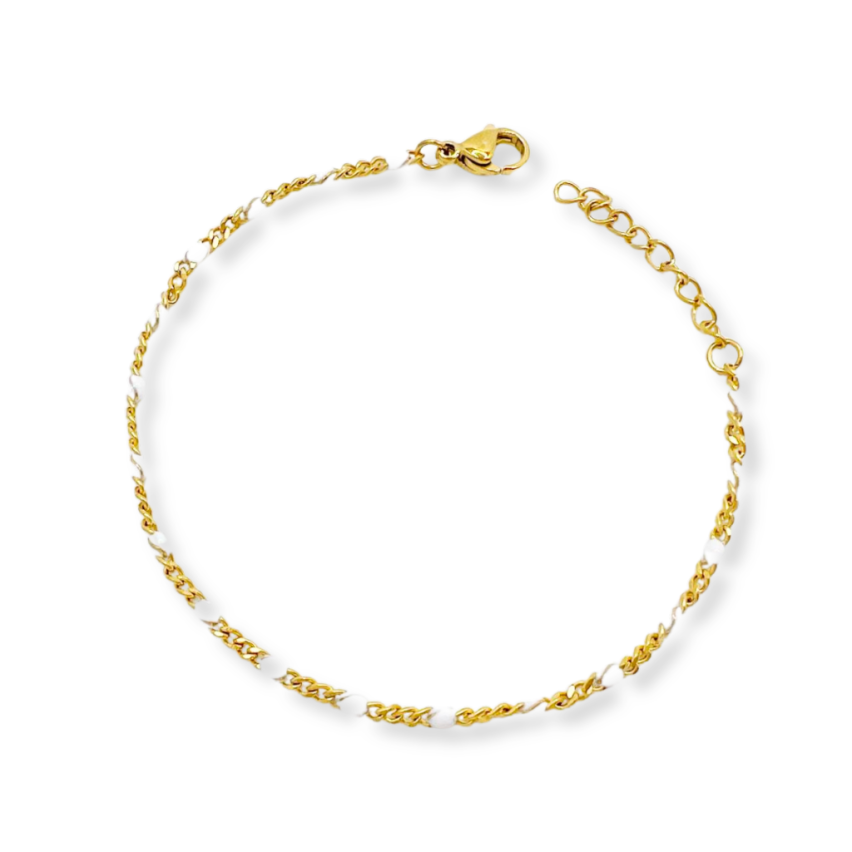 S.Steel Gold Plating White Enamel Minimalist Women-c 3.5g 200x2.1mm