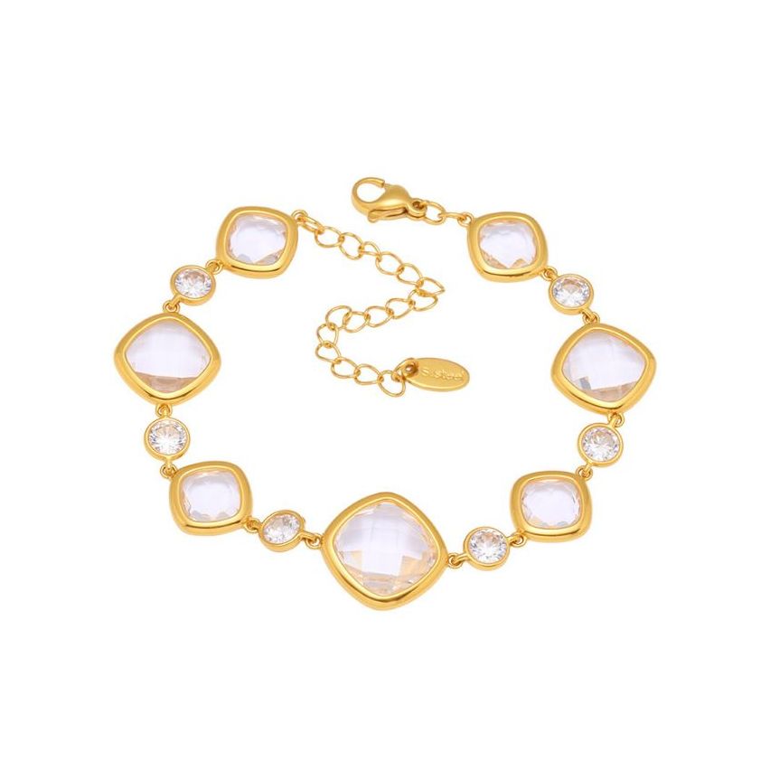 S.Steel Gold Plating White Glass stone Minimalist Women 10g  - White - ESSENTIAL - S.Steel - Gold Plating - Glass stone - Minimalist