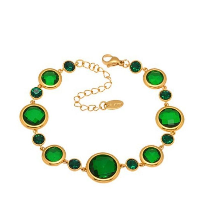 S.Steel Gold Plating Green Czech Glass stone Minimalist Women 10g