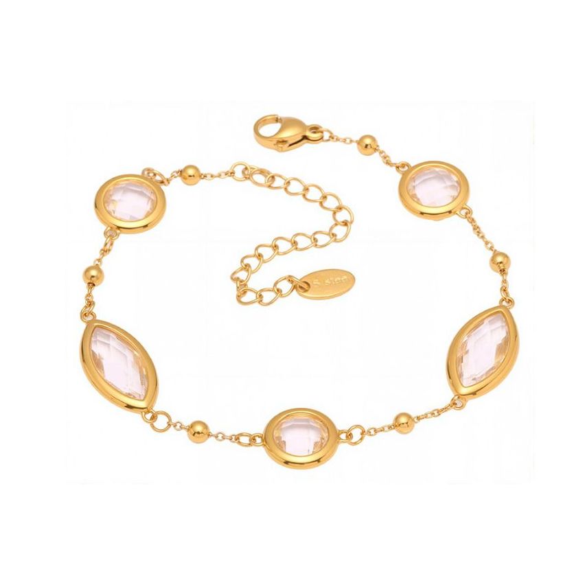 S.Steel Gold Plating White Glass stone Minimalist Women-c 5.4g