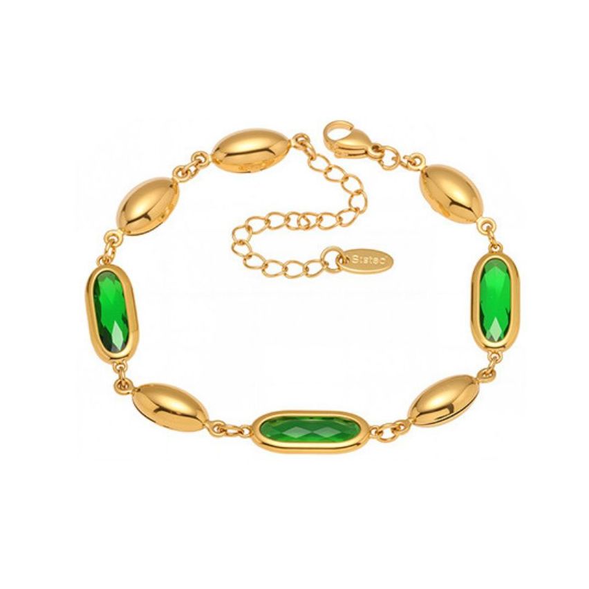 S.Steel Gold Plating Green  Faceted Czech Glass stone Minimalist Women 5.8g