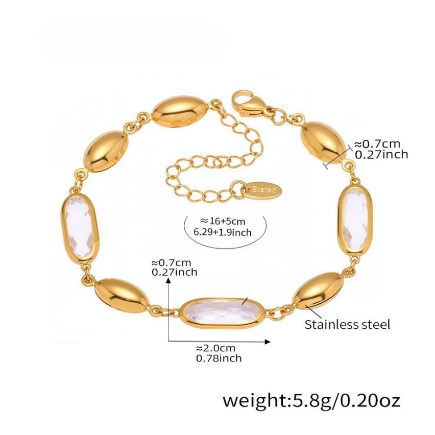 S.Steel Gold Plating White  Faceted Czech Glass stone Minimalist Women 5.8g