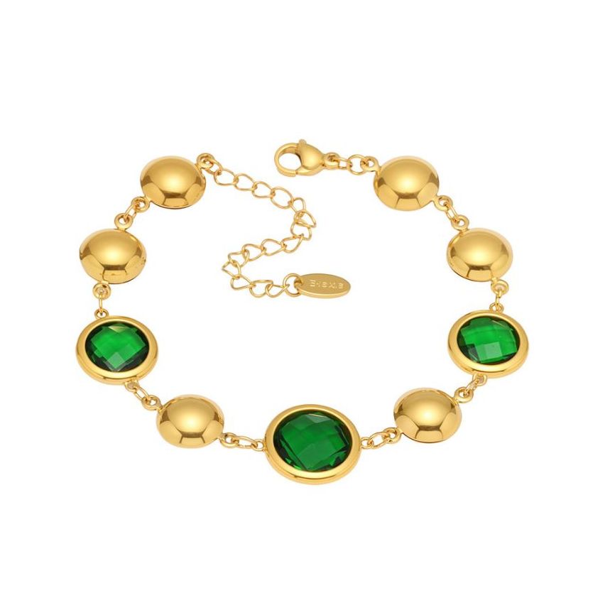 S. Steel Czech Glass Stone Gold Plating Green Minimalist Women 7.8g 