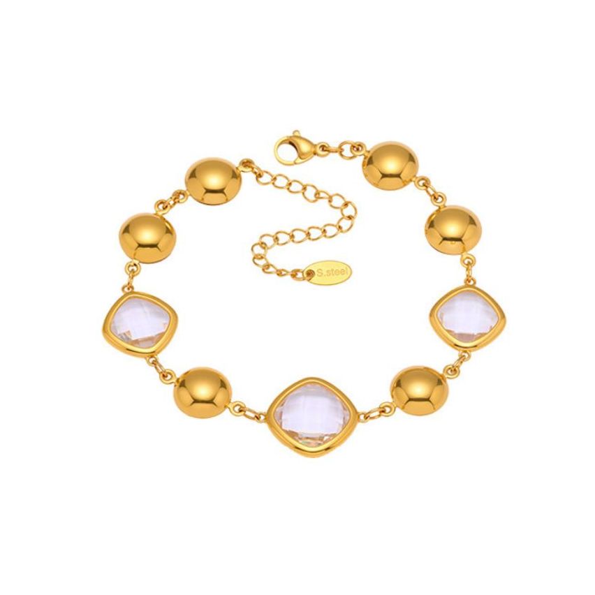S.Steel Gold Plating White Faceted Czech Glass stone Minimalist Women 8.3g