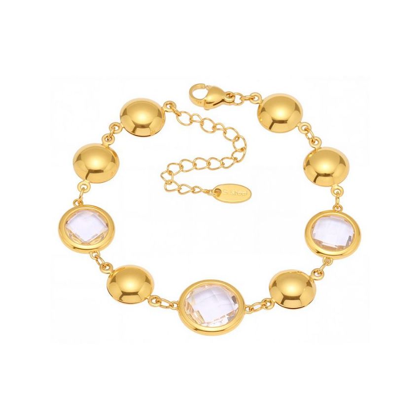 S. Steel Czech Glass Stone Gold Plating White Minimalist Women 7.8g 