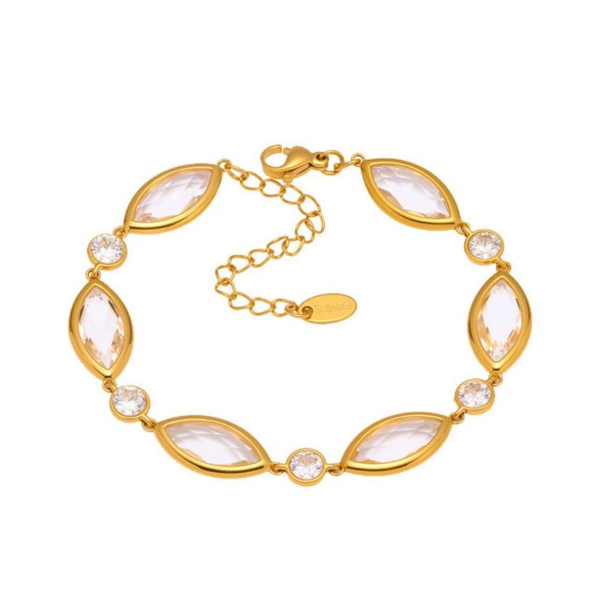 S.Steel Gold Plating White Czech Glass stone Minimalist Women 8.3g