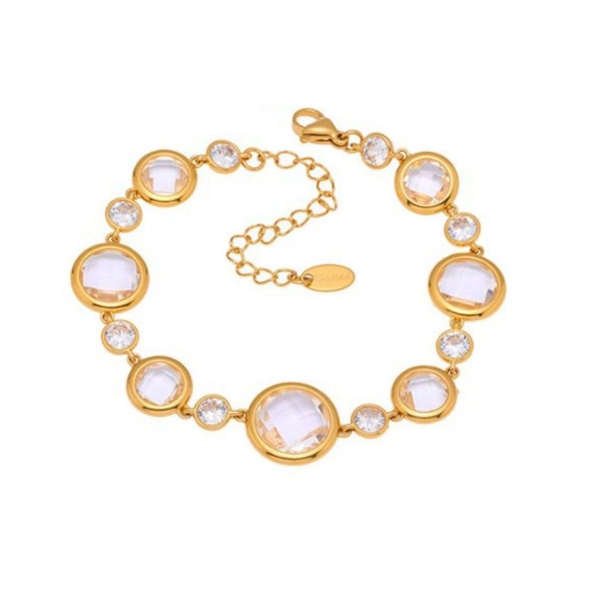 S.Steel Gold Plating White Czech Glass stone Minimalist Women 10g