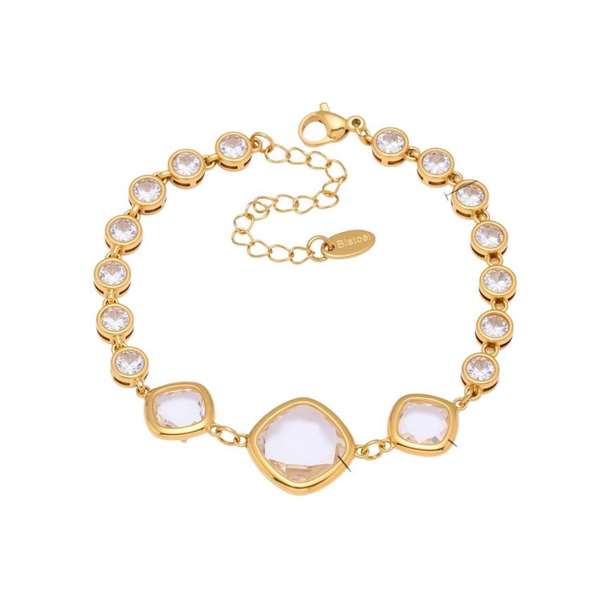 S.Steel Gold Plating White Glass stone Minimalist Women-c 8.7g