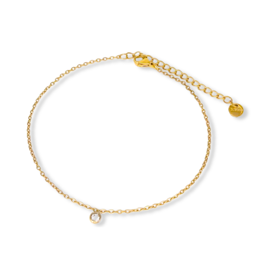 S.Steel Gold Plating White Zircon Anklets Women-c 3g