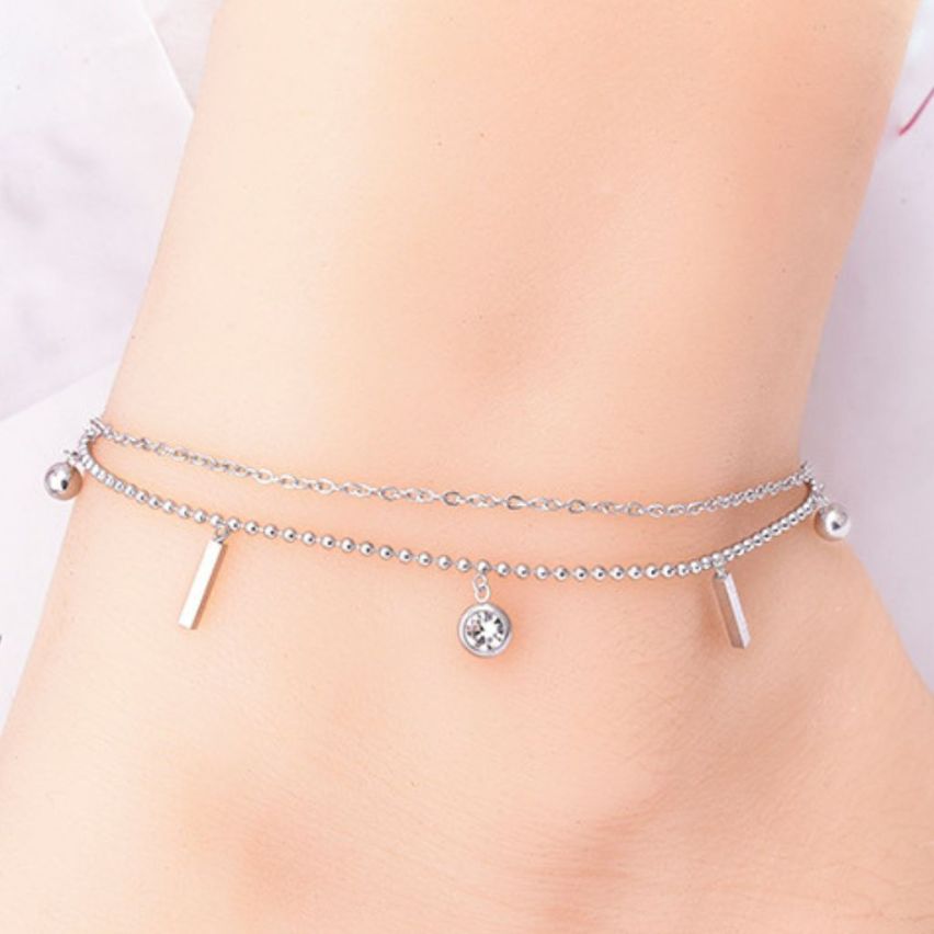 S.Steel Zircon Anklets Women-c