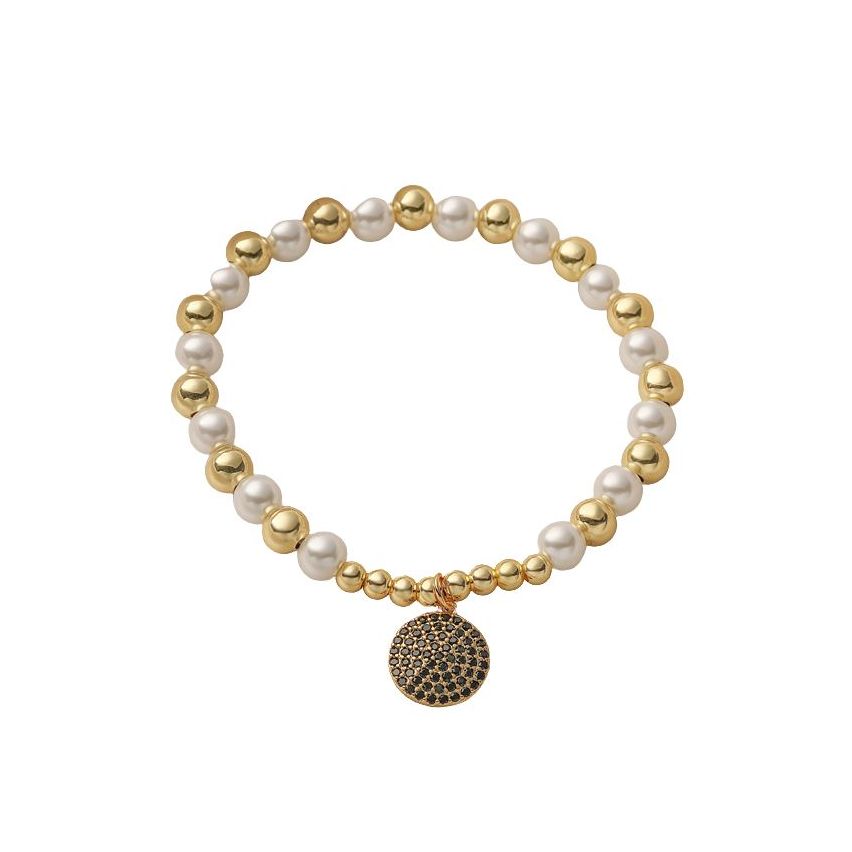 S.Steel Gold Plating Black Zircon Beads Women-c 11g