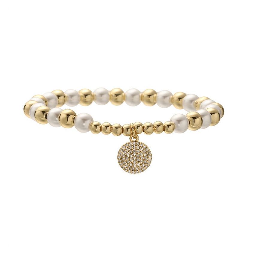 S.Steel Gold Plating White Zircon Beads Women-c 11g
