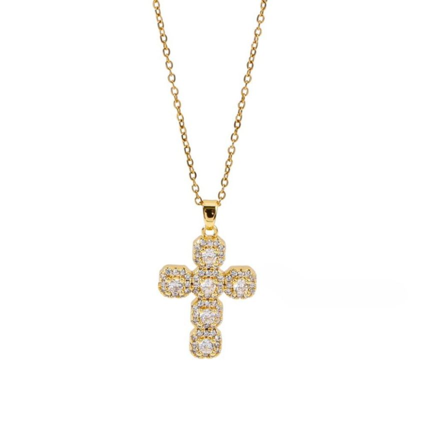 S.Steel Gold Plating White Zircon Cross Women-c 10g