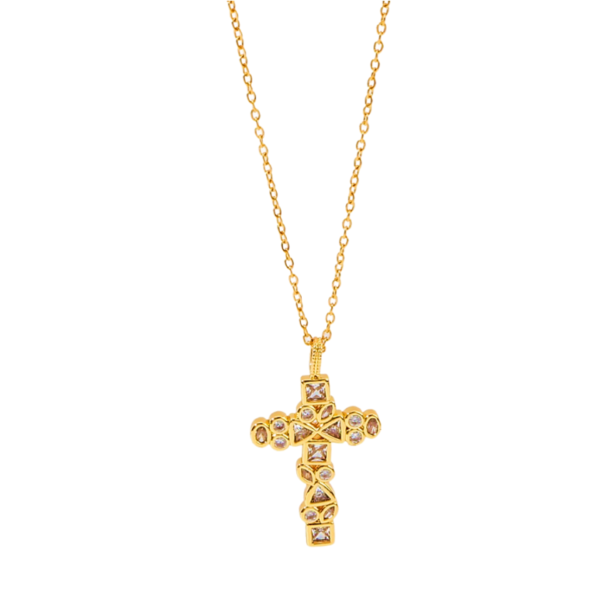 S.Steel Gold Plating White Zircon Cross Women-c 5g