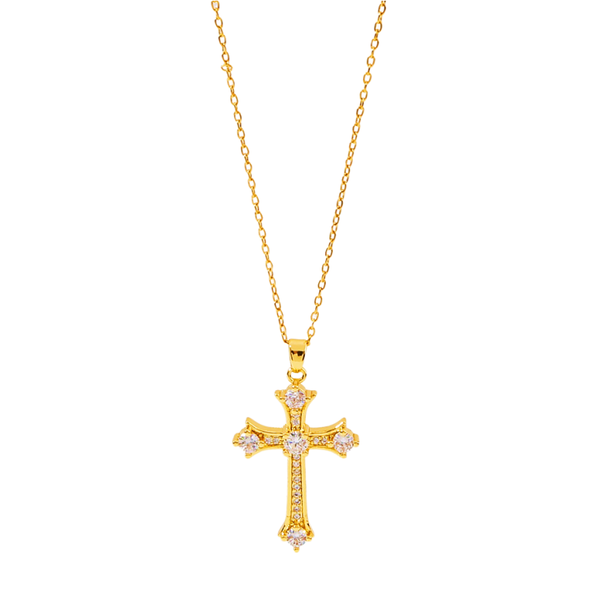 S.Steel Gold Plating White Zircon Cross Women-c 5g