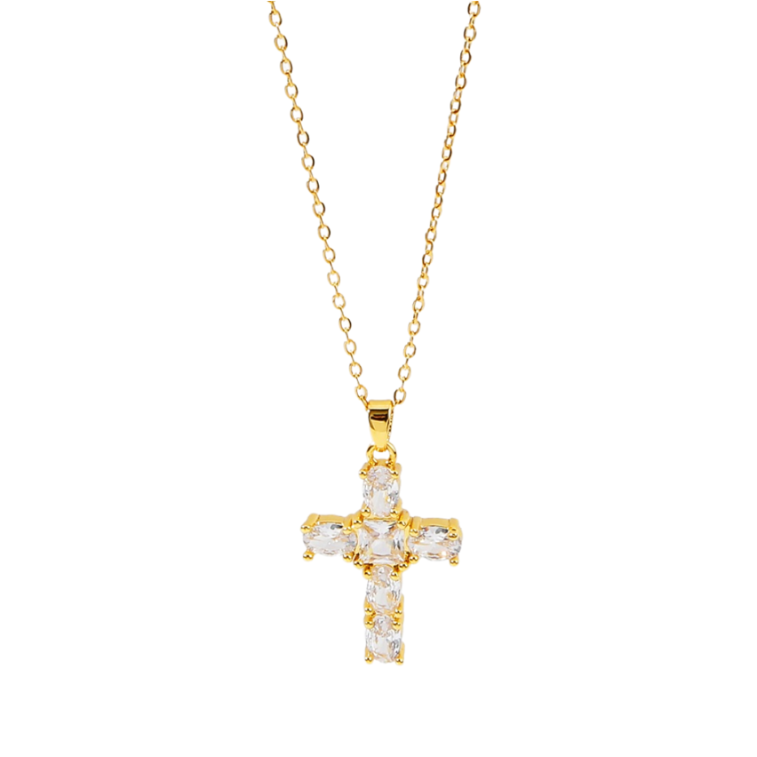 S.Steel Gold Plating White Zircon Cross Women-c 5g