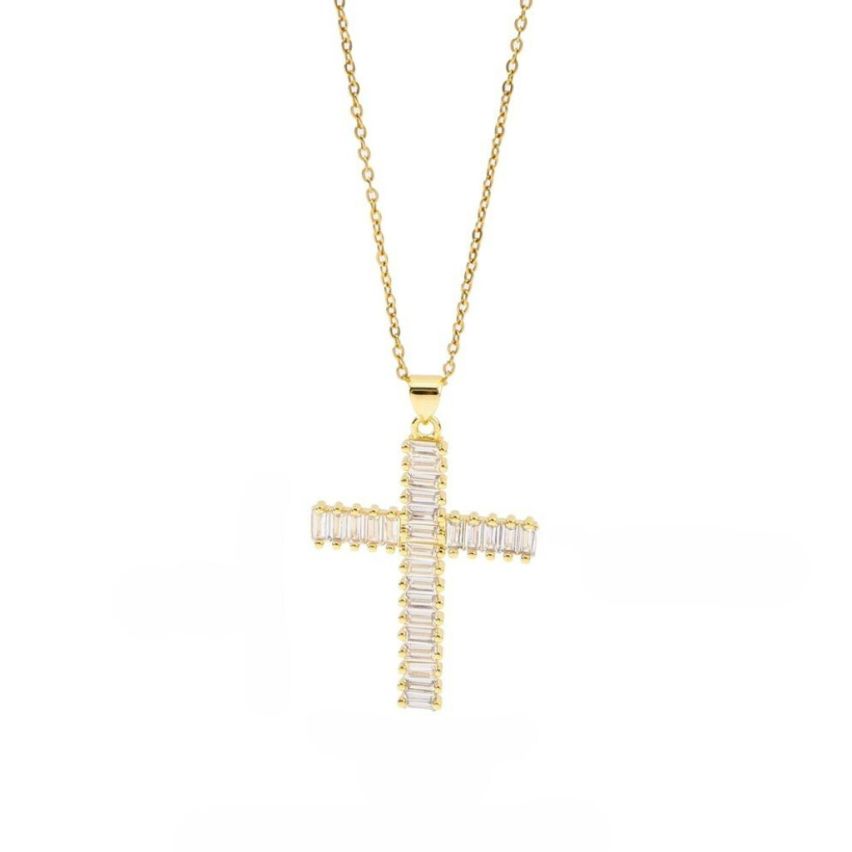 S.Steel Gold Plating White Zircon Cross Women-c 10g