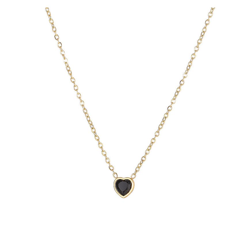 S.Steel Gold Plating Black Zircon In love Women-c