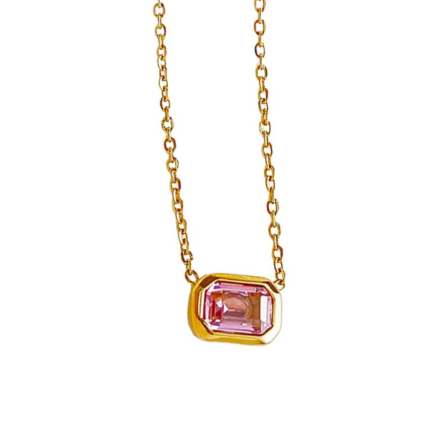 S.Steel Gold Plating Pink Zircon Women-c