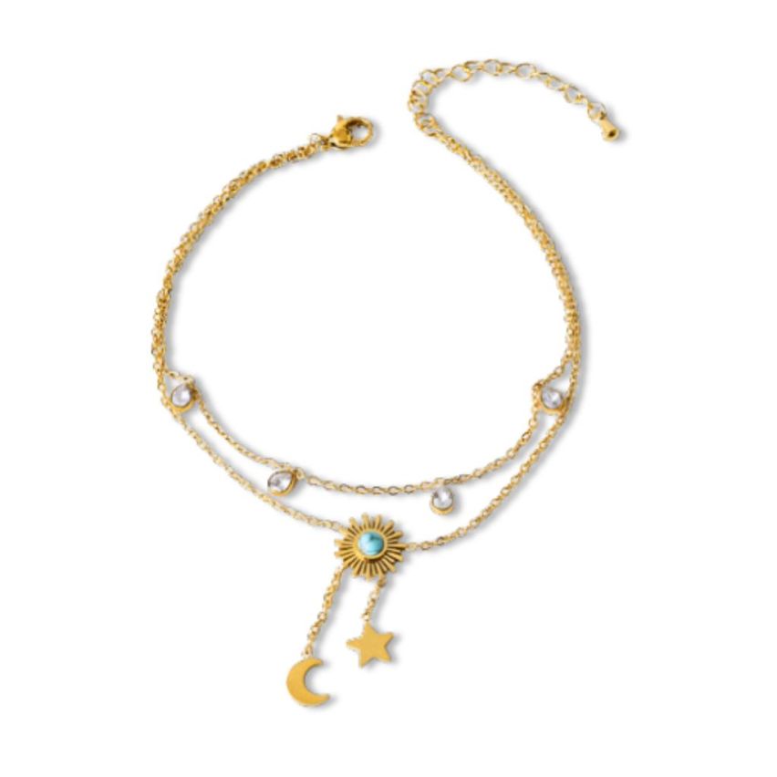 S.Steel Gold Plating Turquoise Anklets Women-c 3.9g