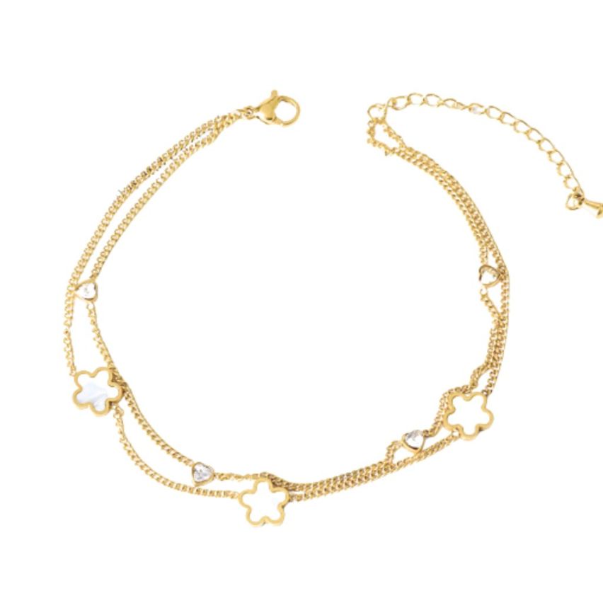 S.Steel Gold Plating Zircon Anklets Women-c 3.7g