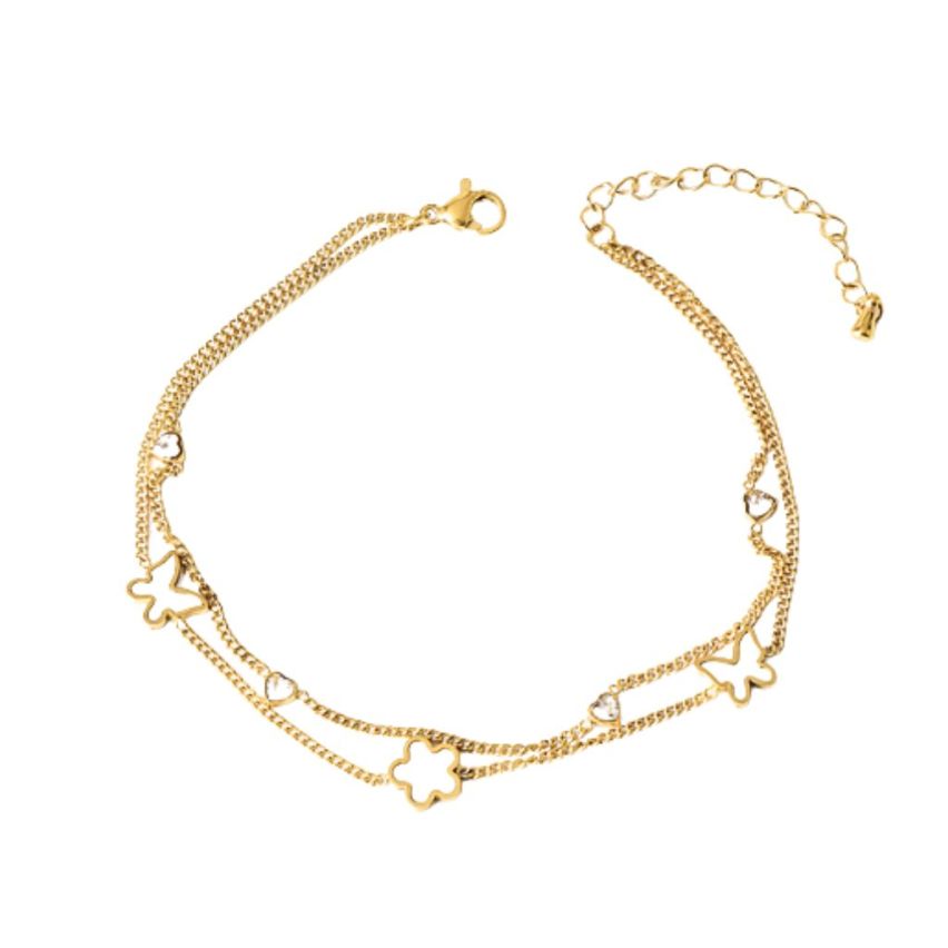 S.Steel Gold Plating Zircon Anklets Women-c 3.9g
