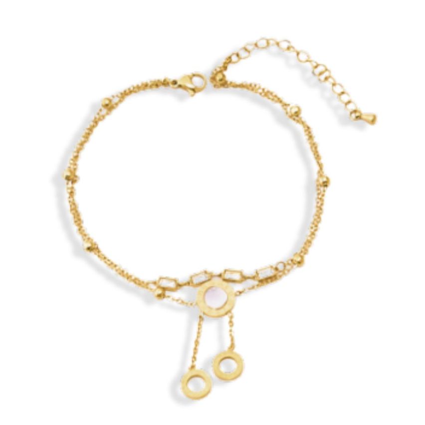 S.Steel Gold Plating Zircon Anklets Women-c 4.6g